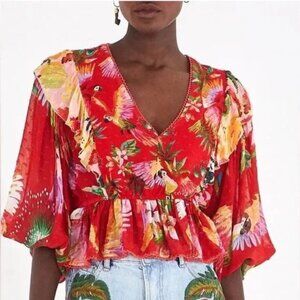 Farm Rio Galena Macaw Mixed Blouse for Anthropologie